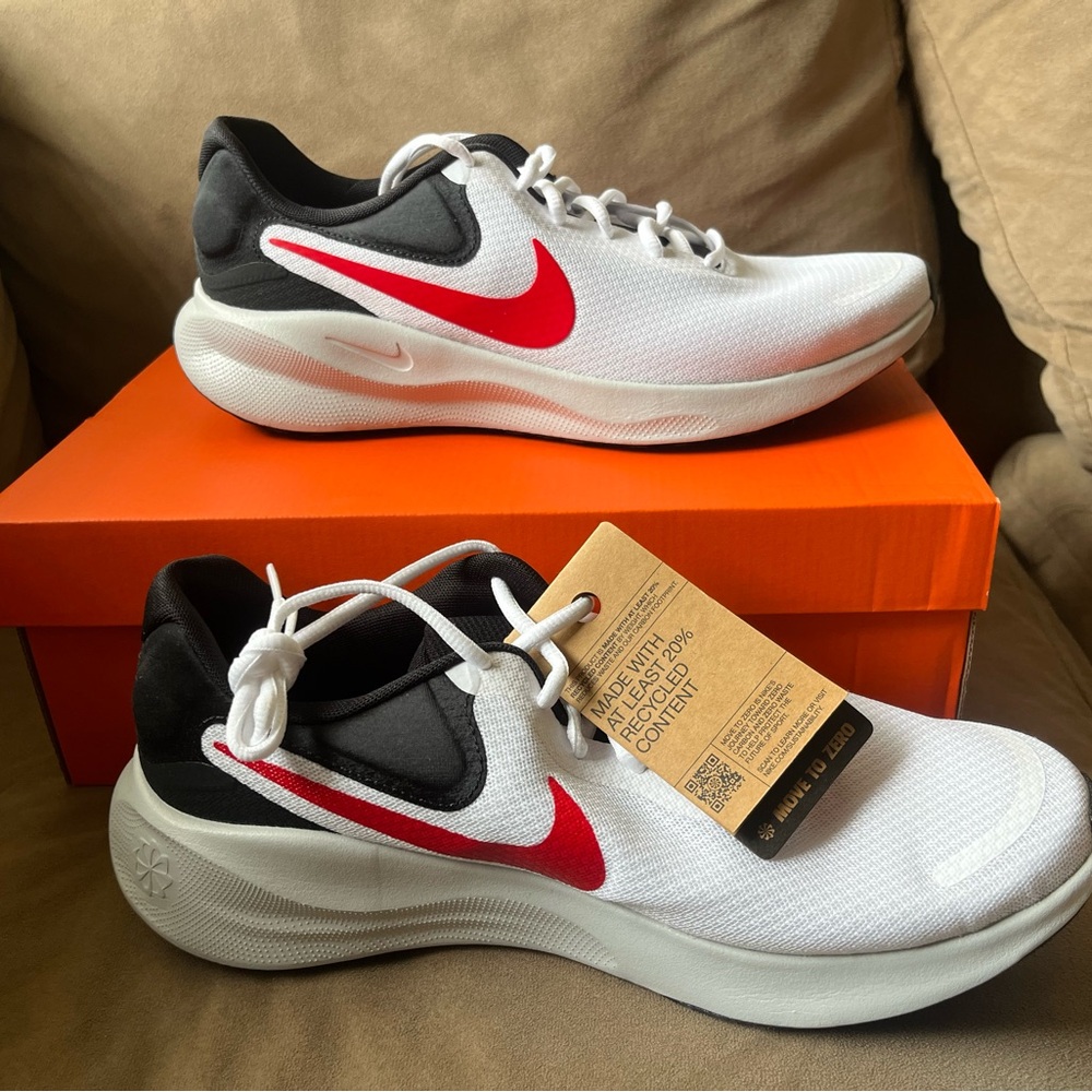 Nike Revolution 7 Mens Size 11 White Black Red Athletic Running Shoes Sneakers